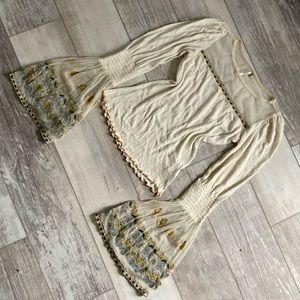 Free People Embroidered Bell Sleeve Top - Size Small